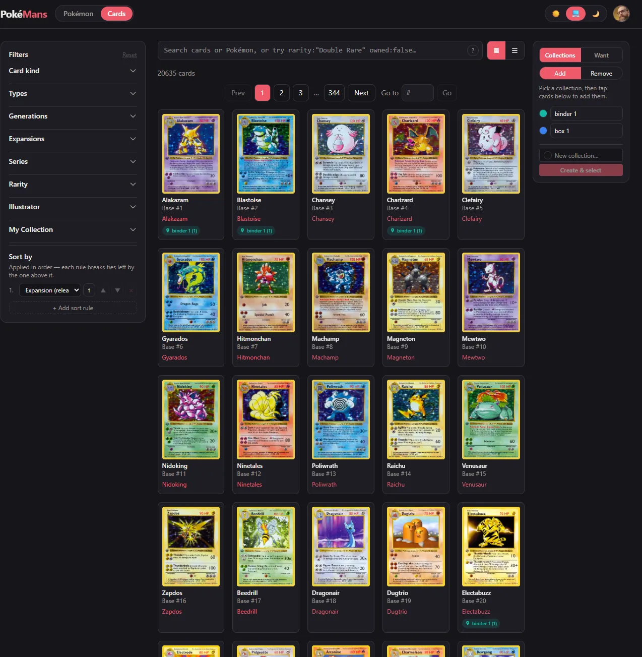 PokéMans screenshot: Cards