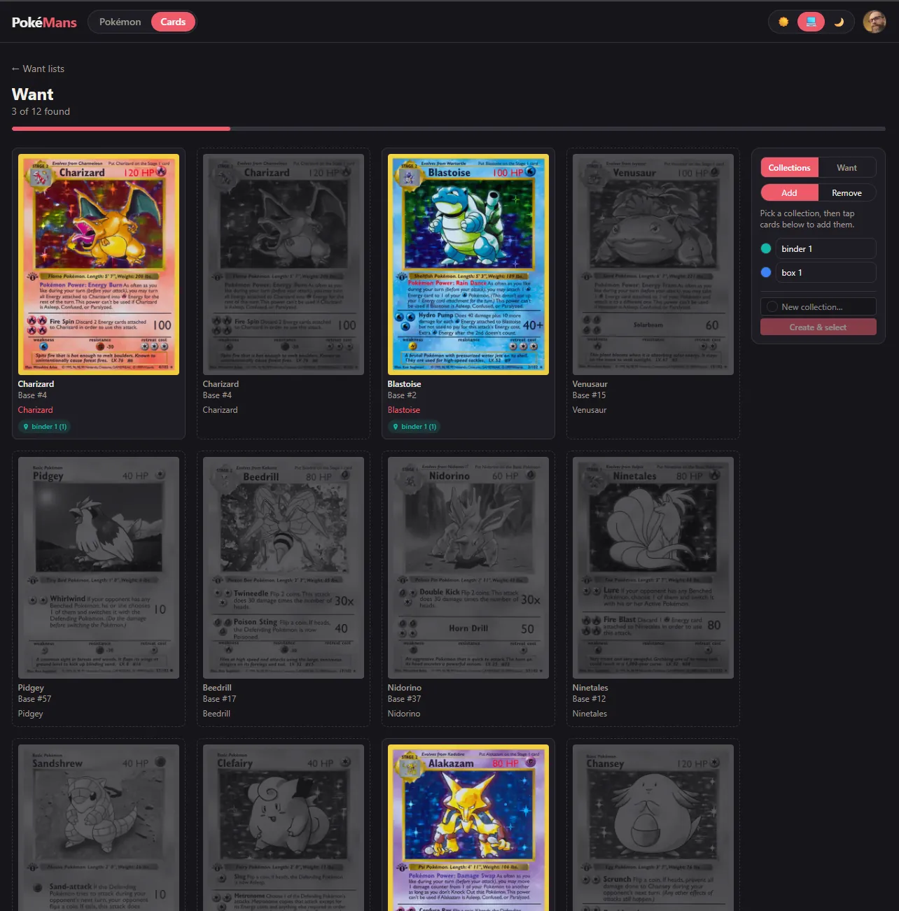 PokéMans screenshot: Want list